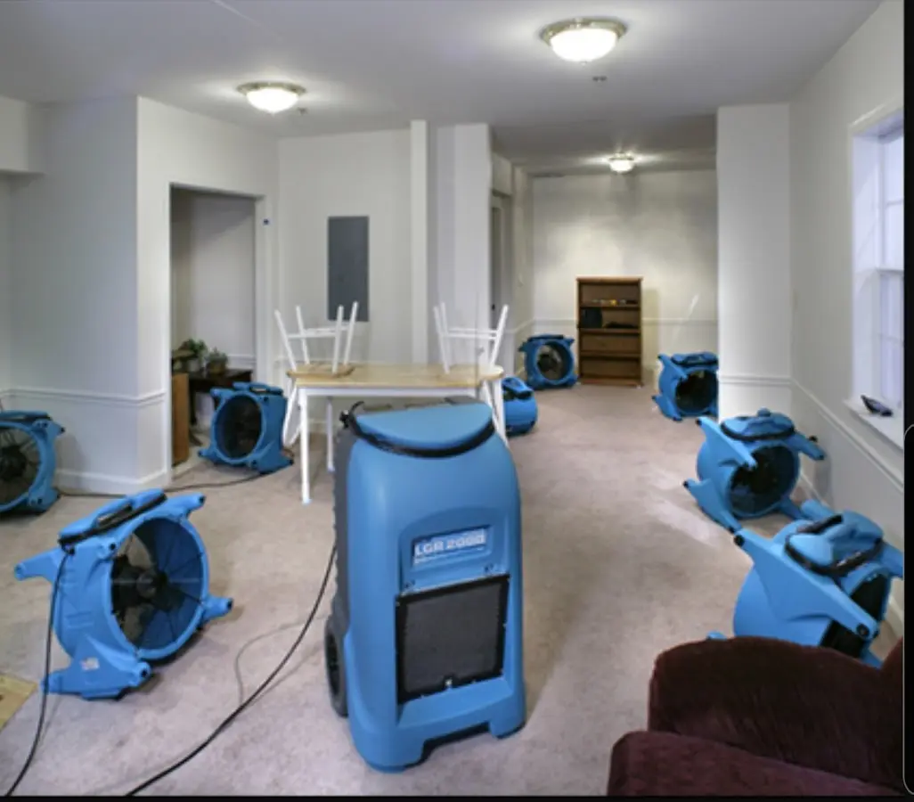 Air movers and dehumidifier setup for Water Damage Restoration in Pittstown